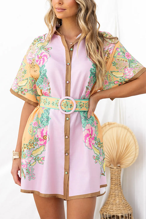 Elegantes Heidi-Kurzarm-Button-Down-Mini-Kleid mit Gürtel