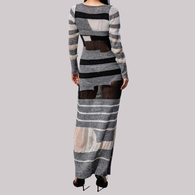 Elegantes Strick-Maxikleid mit Streifenmuster
