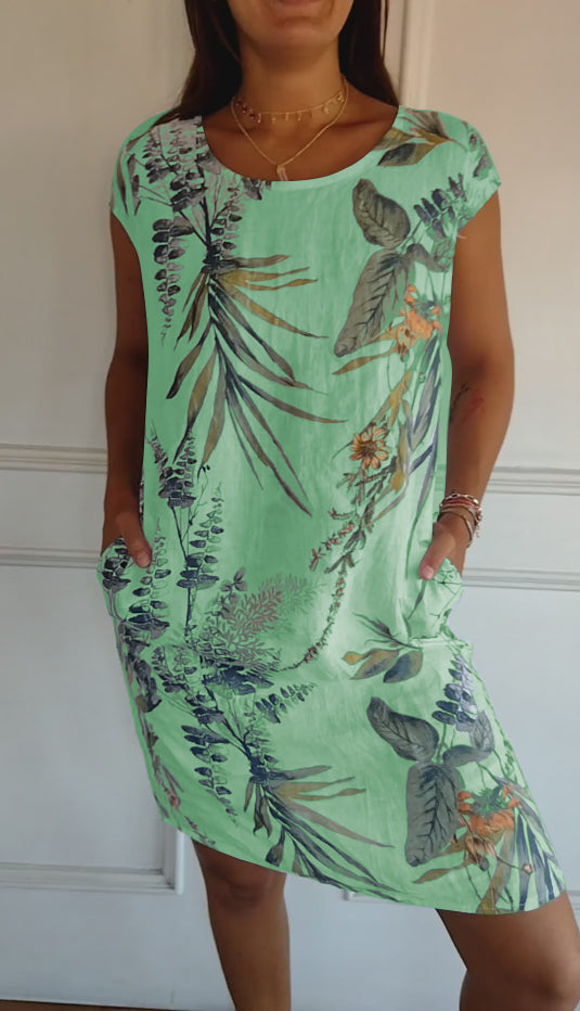 Rundhalsausschnitt – stilvolles und bequemes Kleid mit Aufdruck