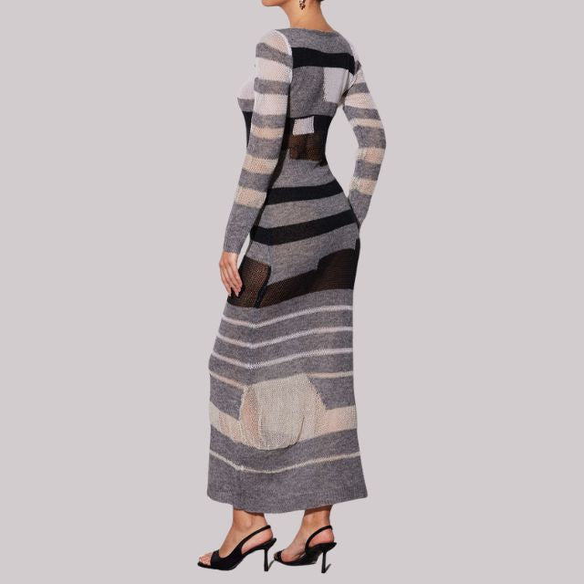 Elegantes Strick-Maxikleid mit Streifenmuster