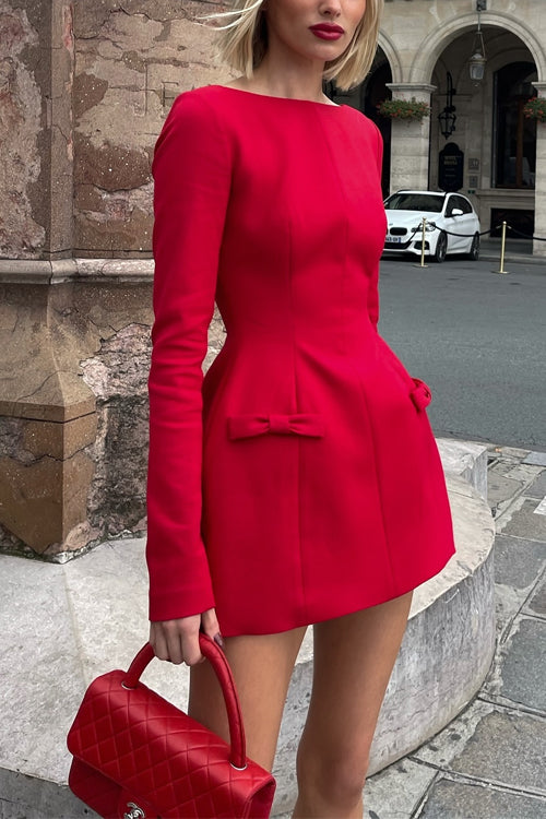 Elegantes Langarm Mini-Kleid mit Schleife