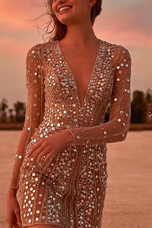 Elegantes Heidi -Rosiedress Mit V-Ausschnitt Kleid