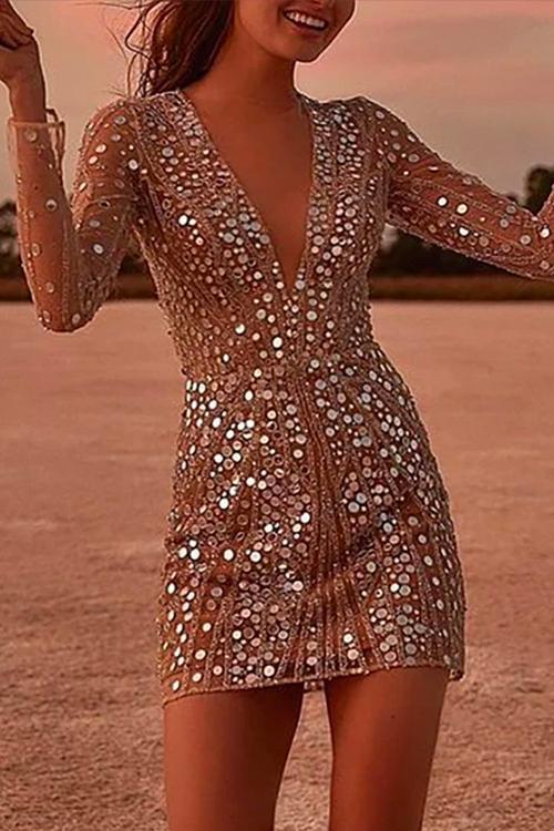 Elegantes Heidi -Rosiedress Mit V-Ausschnitt Kleid