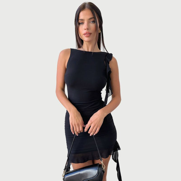Elegantes Heidi -Ein-Schulter-Minikleid mit Rüschenbesatz