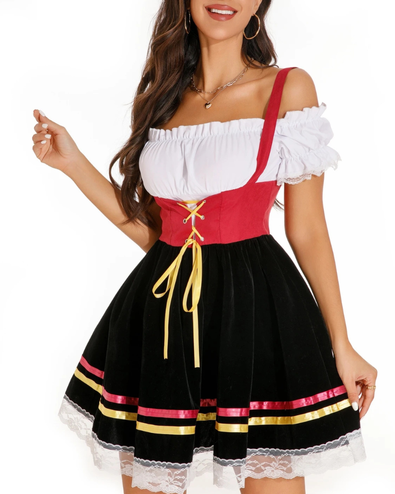 Damen Mini Schulterfrei Dirndl Kleid