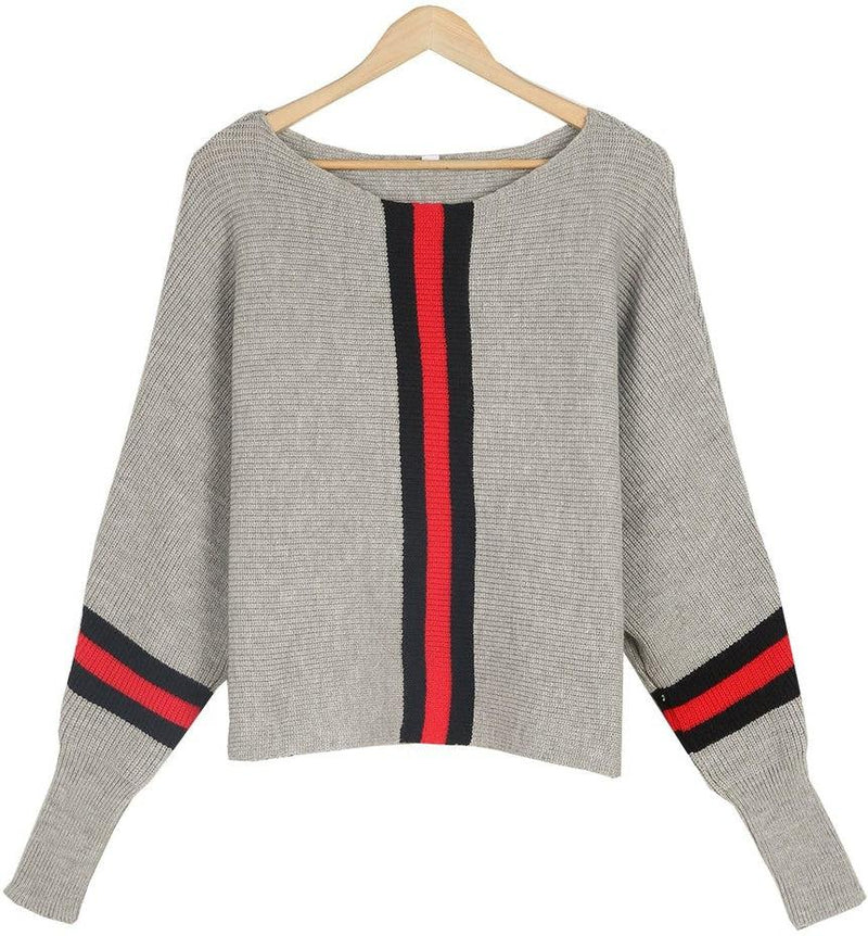 Escobar – Grauer Dolman-Pullover mit roten Streifen