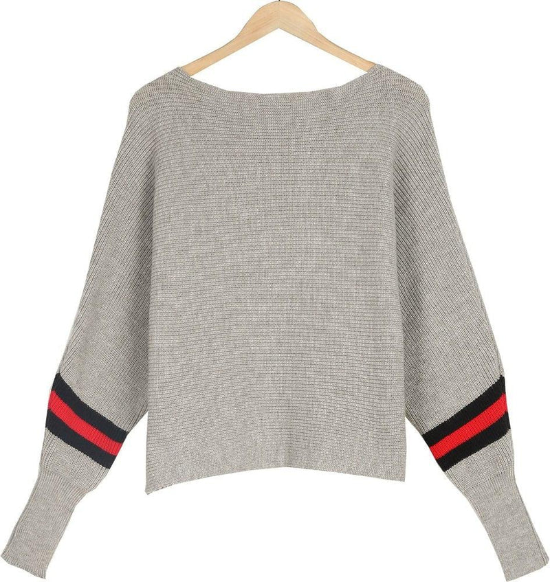Escobar – Grauer Dolman-Pullover mit roten Streifen