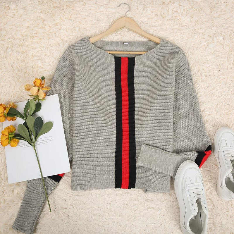 Escobar – Grauer Dolman-Pullover mit roten Streifen