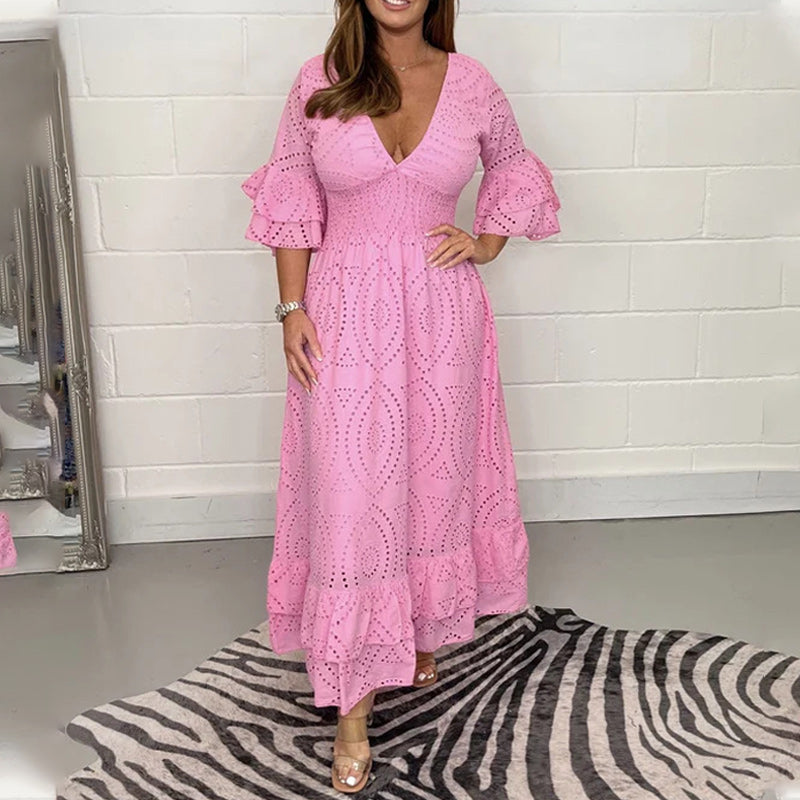 Angela - Midikleid mit bestickten Anglaise-Rüschen an den Ärmeln