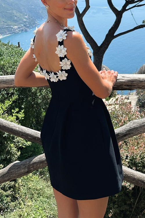 Elegantes Heidi -Rosiedress 3D Blumenhals Mini Kleid