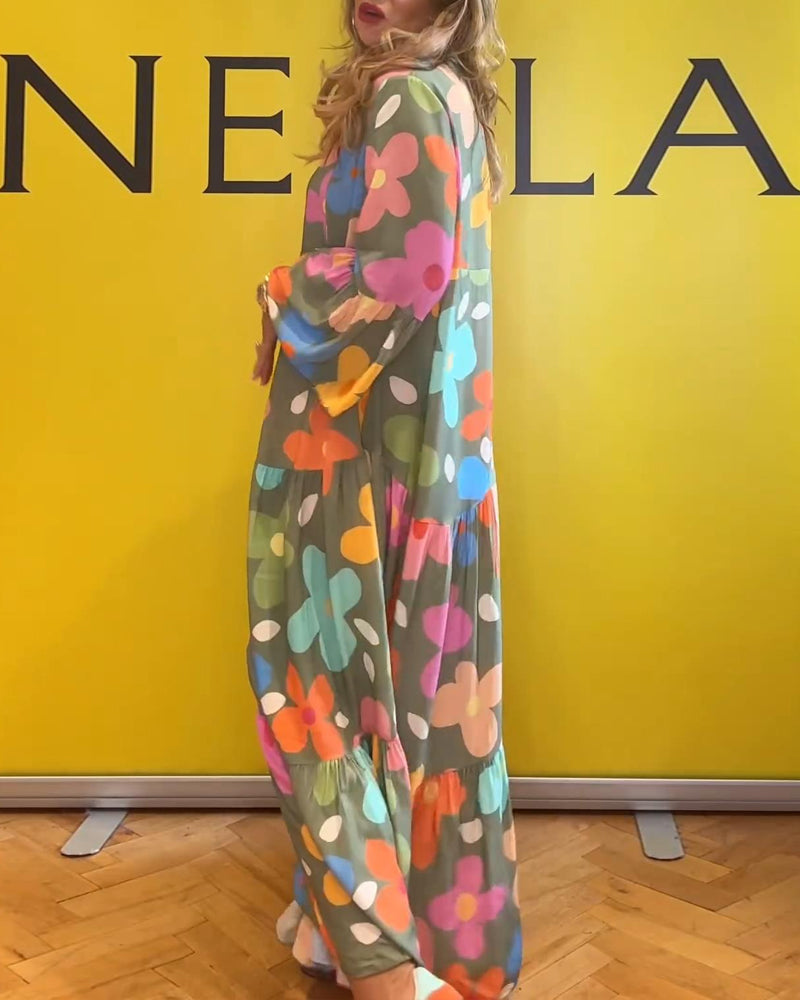 Elegantes Noa Kleid mit Blumen und Trompetenärmeln