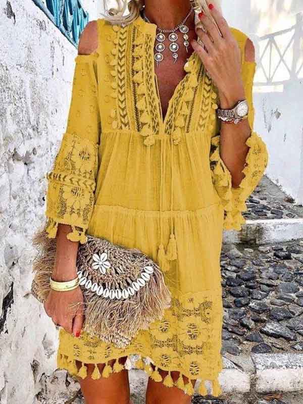 Bigr - Midikleid mit Fransen und Spitze