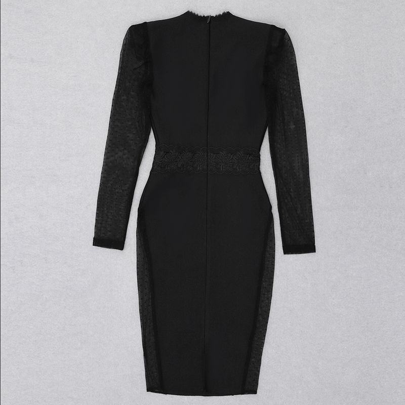 MIRAGE Transparentes Bandage-Midikleid mit Spitzendetail | Schwarz