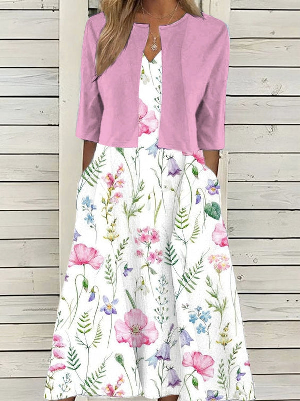 Marlies - Twofer Weißes Midikleid mit Blumenmuster in Rosa