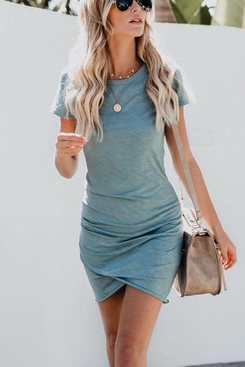 Elegantes Heidi -Rosiedress Kurzarm Raffung Mini Kleid