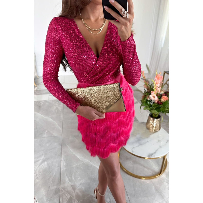 Elegantes Glitzer Mini Kleid für Frauen im Heidi Stil