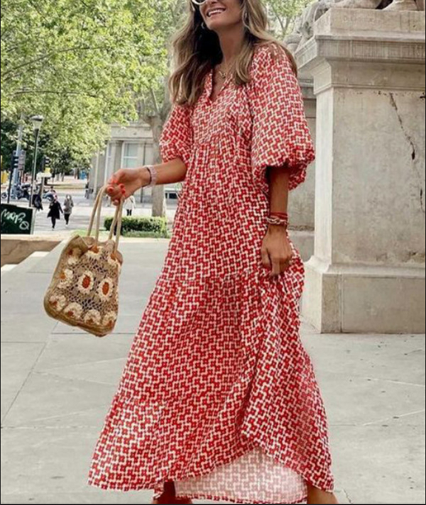 Gisela - Zauberhaftes Aura Maxikleid mit Boho V-Ausschnitt