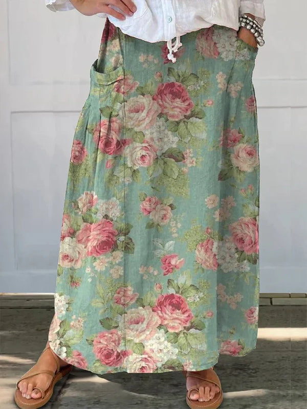 Meta - Damen-Taschenrock aus mit floralem Retro-Kunstdruck