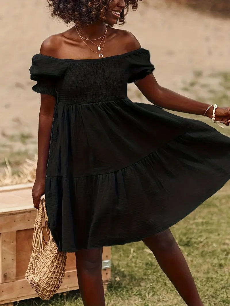 Bequemes lässiges Off-Shoulder Kleid für Damen