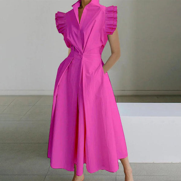 Leopoldine - Rosafarbenes, ärmelloses Maxikleid