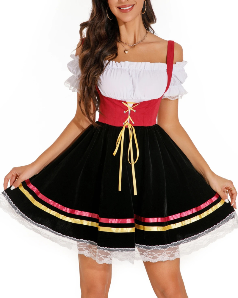 Damen Mini Schulterfrei Dirndl Kleid