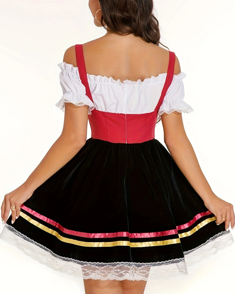 Damen Mini Schulterfrei Dirndl Kleid