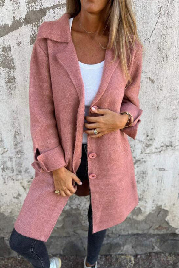 Klassische Herbst Midi Jacke mit Taschen für Frauen