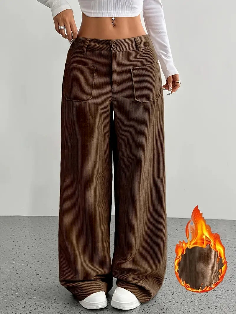 Hoch taillierte Damen-Cordhose mit weitem Bein