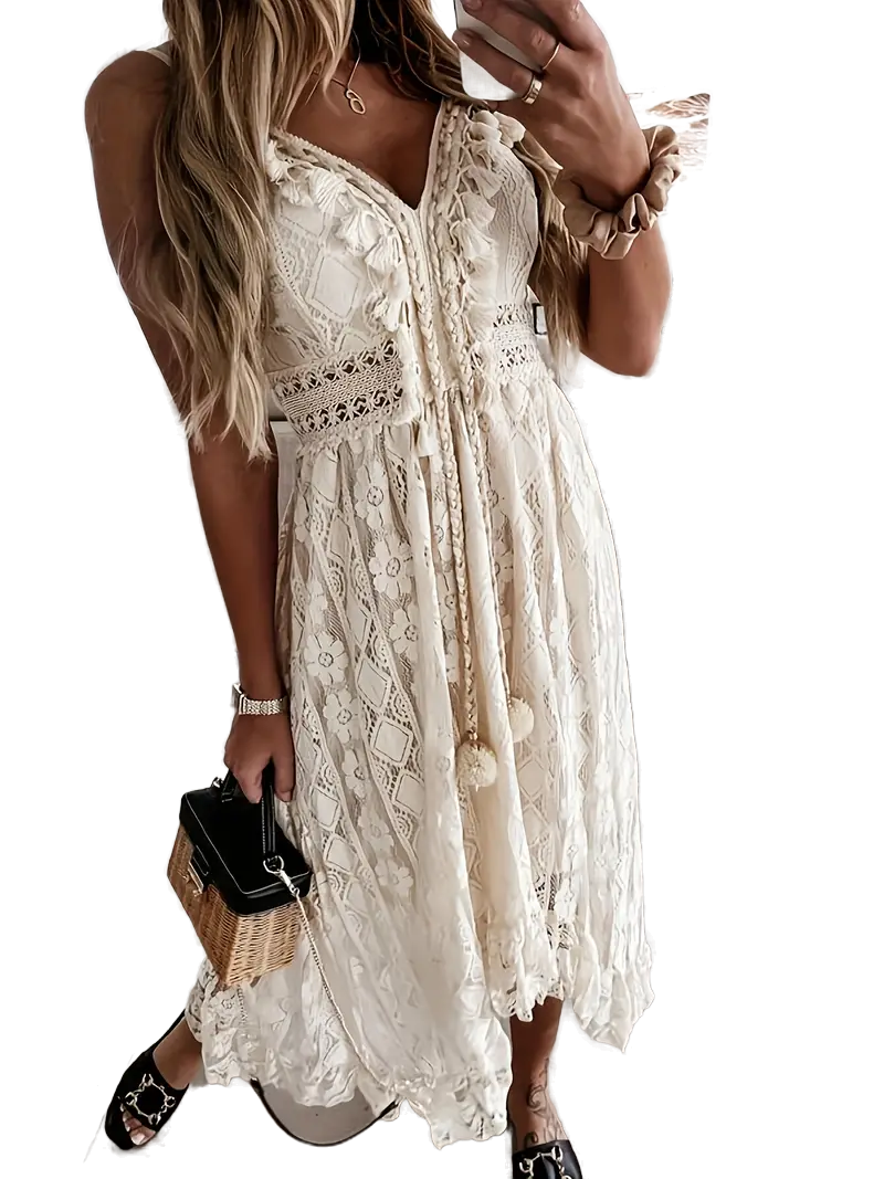 Elegantes Maxikleid mit V-Ausschnitt Spitze