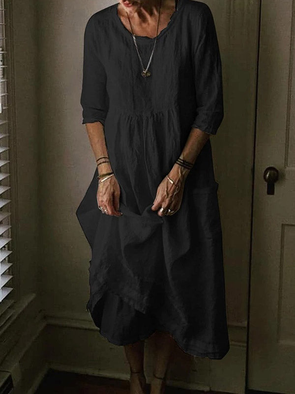 Gisela - Kleid aus Baumwolle und Leinen mit Rundhalsausschnitt