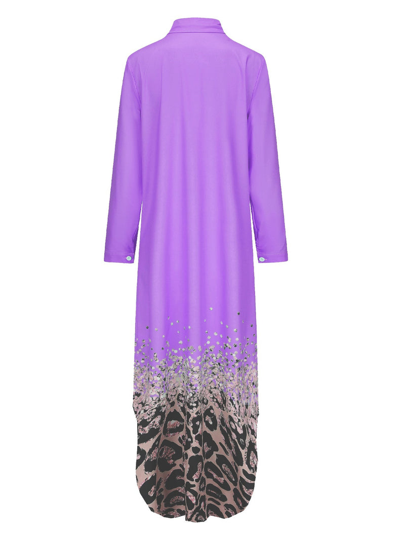 Elegantes | Langarm Hemdkleid in Lila mit Leopardenmuster für dich