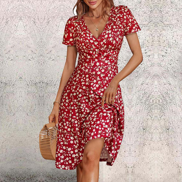 Minikleid für Damen | Rot | Kurze Ärmel | Raffiniertes Design