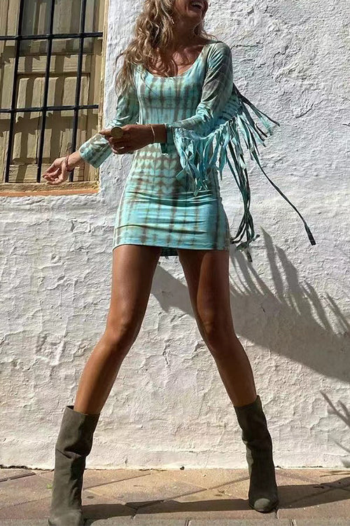 Elegantes Heidi -Rosiedress Tie Dye Fransen Kleid