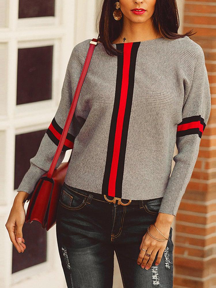 Escobar – Grauer Dolman-Pullover mit roten Streifen