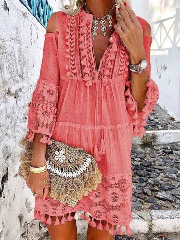 Bigr - Midikleid mit Fransen und Spitze