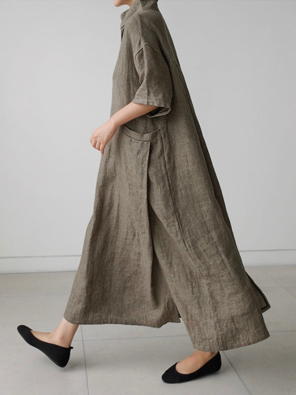 Elfriede - Hemdkleid mit V-Ausschnitt aus Baumwolle und Leinen