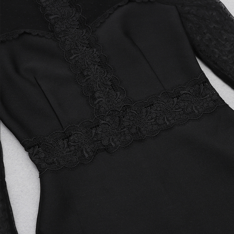 MIRAGE Transparentes Bandage-Midikleid mit Spitzendetail | Schwarz