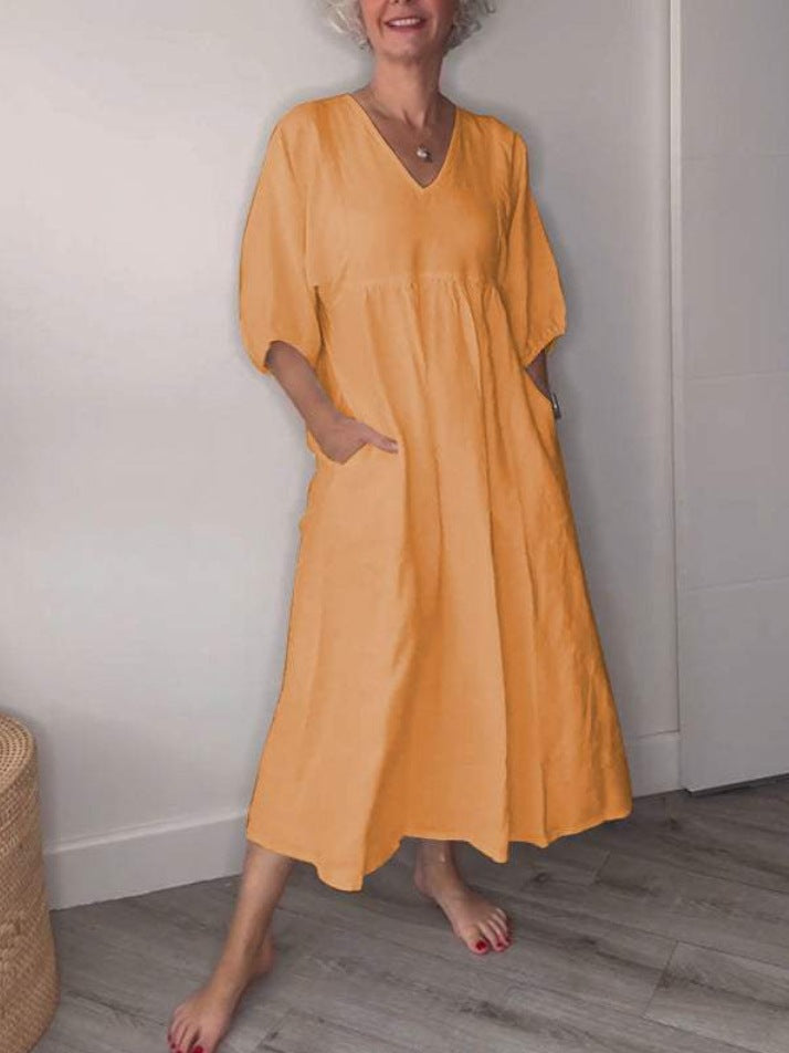 Kleid mit V-Ausschnitt aus Baumwolle und – bequem und stilvoll