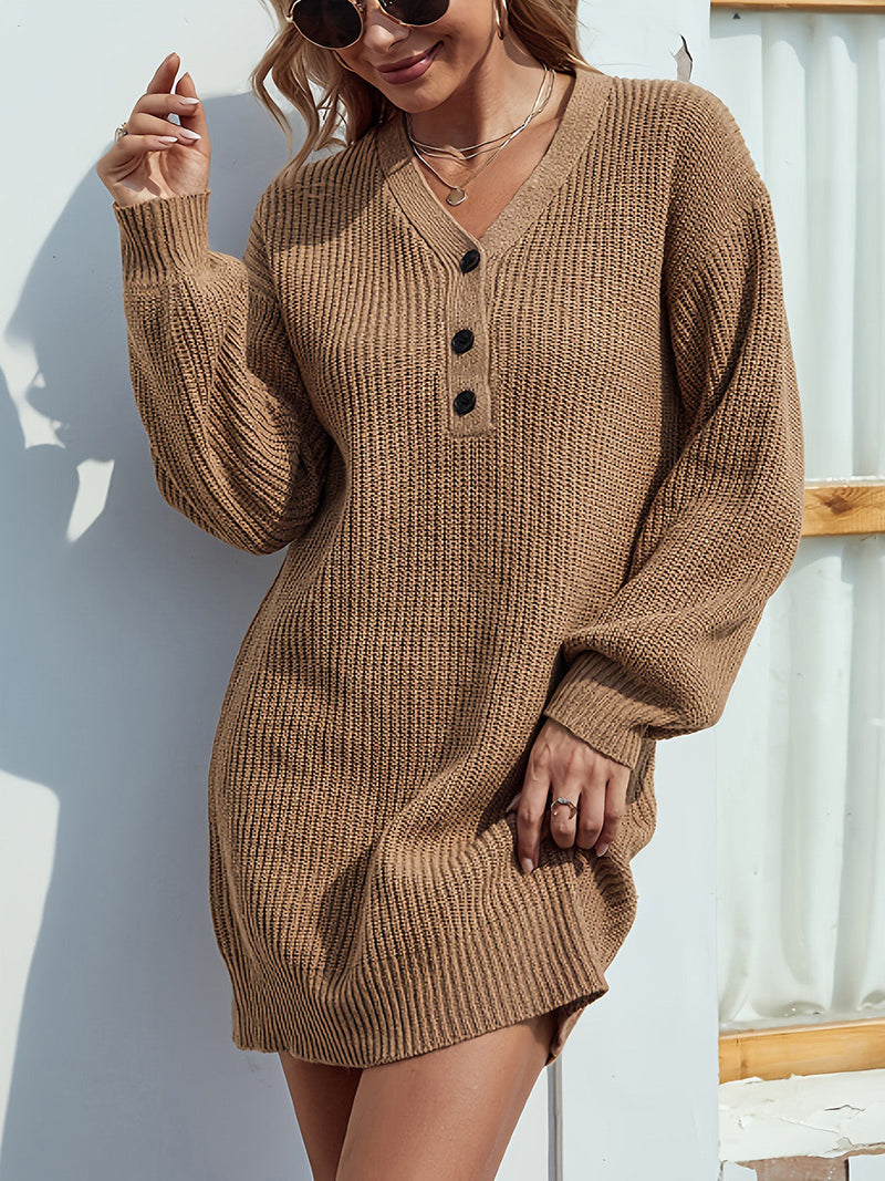 Elegantes Herbst Karamell Mini Pullover Kleid für Frauen
