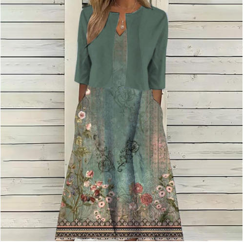 Hildegard - Grünes Midikleid mit Seitentaschen