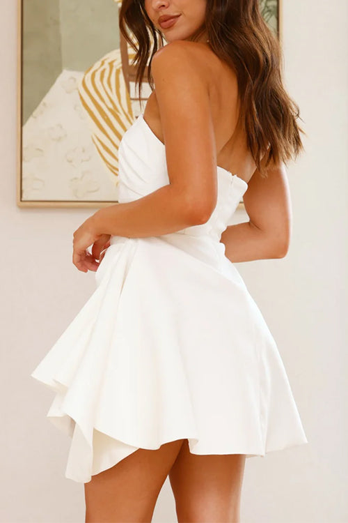 Elegantes Heidi -Strapless Raffung A-Linie Mini Party Kleid