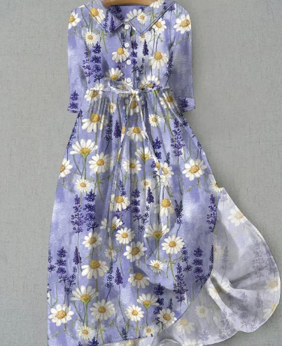 Ute - Einfarbiges Baumwoll-Leinen-Kleid mit kurzen Ärmeln