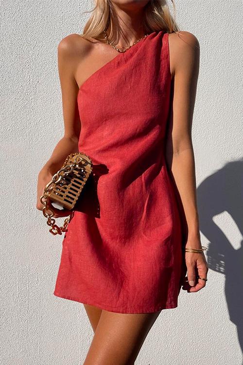 Elegantes Heidi -Rosiedress Ein Schulter Mini Kleid