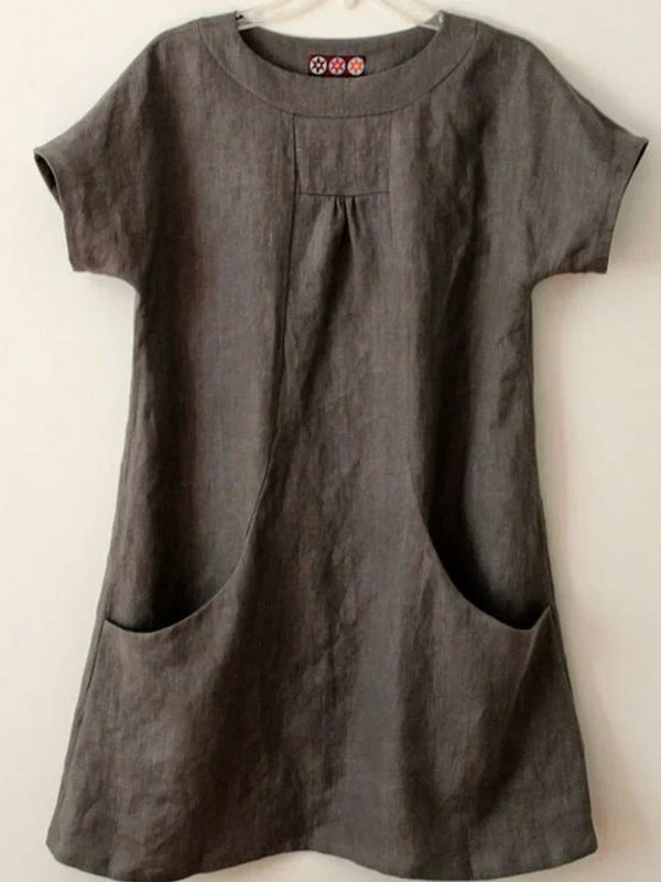 Eleanor - Klassisches kurzärmeliges Leinenkleid mit Taschen