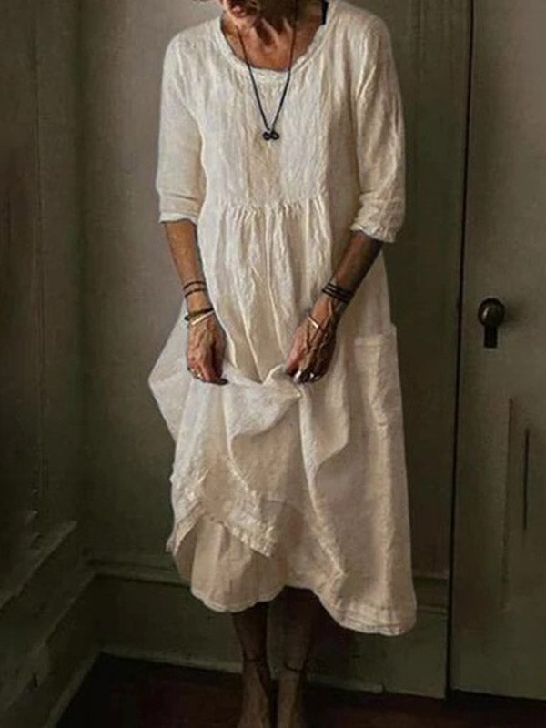 Gisela - Kleid aus Baumwolle und Leinen mit Rundhalsausschnitt