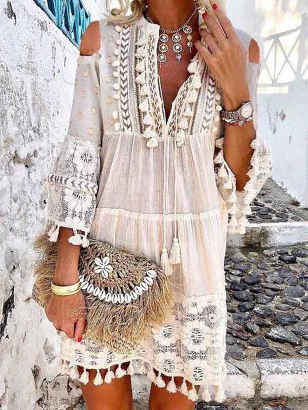 Bigr - Midikleid mit Fransen und Spitze