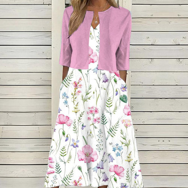 Marlies - Twofer Weißes Midikleid mit Blumenmuster in Rosa