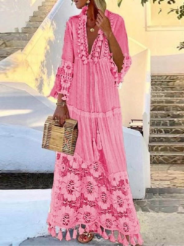 Hannah - Maxikleid mit Fransen und Spitze