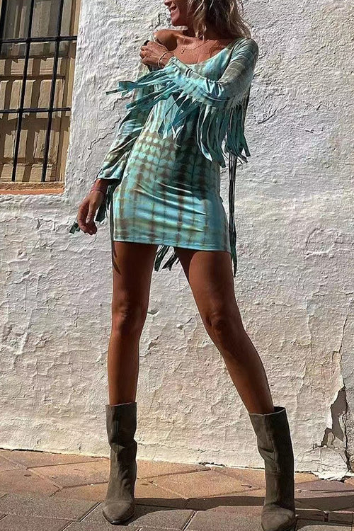 Elegantes Heidi -Rosiedress Tie Dye Fransen Kleid