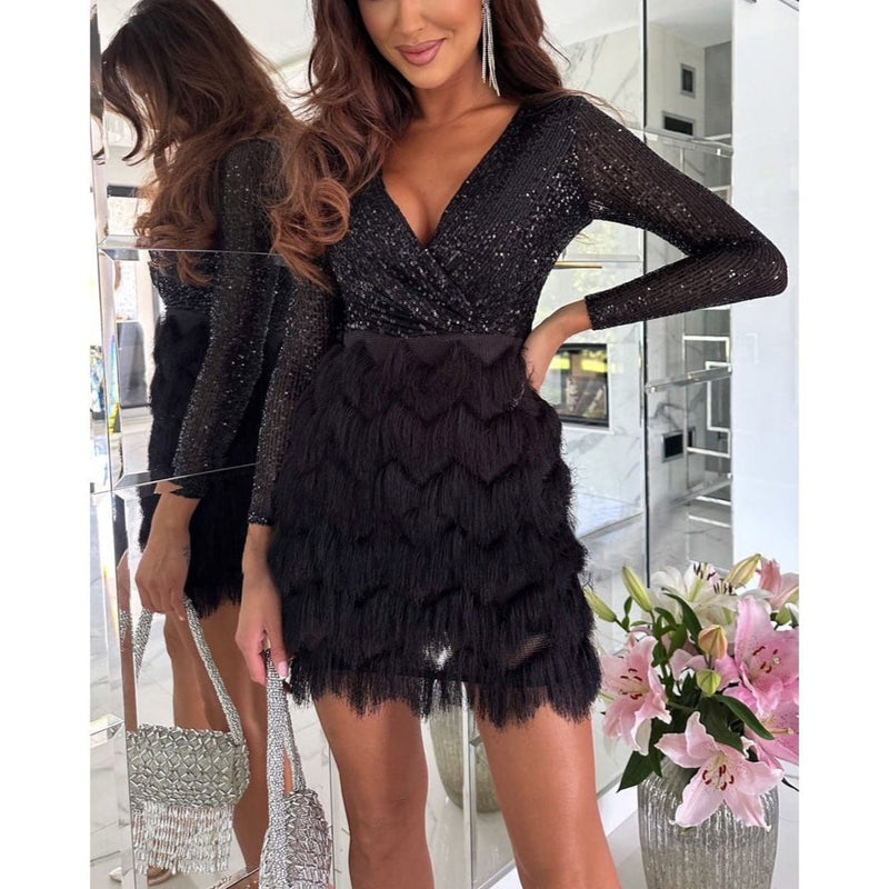 Elegantes Glitzer Mini Kleid für Frauen im Heidi Stil